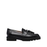 Sorte Skinn Moccasin Loafers for Kvinner