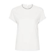 Hvit T-skjorte med strasspyntet rund hals