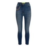 Skinny Jeans i Stretchet Bomull med Gullfarget Metallkjede