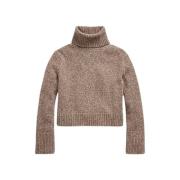 Brun Melert Wool-Cashmere Roll Neck Genser