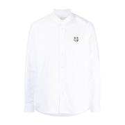 Hvit Oxford Bomull Skjorte med Fox Logo Broderi