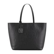 Stilig Svart Shopper Bag med Logo Charm