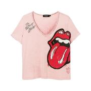 Rosa Rolling Stones T-skjorte