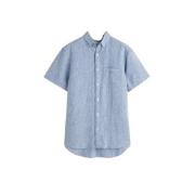 Blå Gant Reg Linen Houndstooth Ss Shirt Skjorte