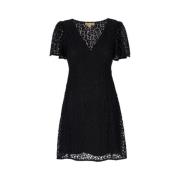 Sort Michael Kors Black Cheetah Lace Mini Dress Kjoler