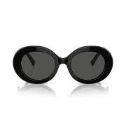 Oval Svart Solbriller med Mørkegrå Linser