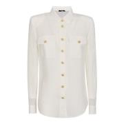 Silke Hvit Skjorte med Gullknapper