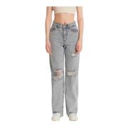 Høyt liv jeans med ribbet mønster - D83618