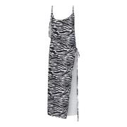 Zebra Print Midi Kjole med Sidesplitt