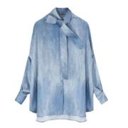 Blå silke ombre skjorte med sløyfedetalj