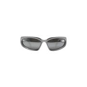 Sølv Oval Solbriller med Speil Sølv Linser