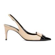 Beige Skinn Slingback Stiletto Pumps