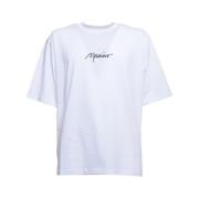 Hvit T-skjorte med Svart Logo Broderi