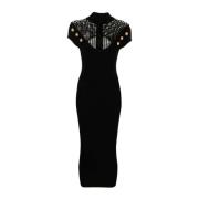 Knappedekorert Cutout Midi Kjole