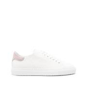 Hvite/Rosa Skinn Sneakers med Logo Print og Dekorativ Søm