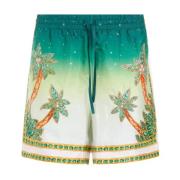 Grønn Silke Shorts Multifarget Print