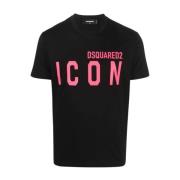 Icon Print T-Skjorte i Svart og Fuchsia