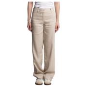 Sand Linen Wide Leg Trousers