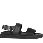 Sort flat sandal for menn