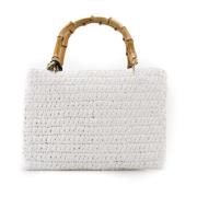 Hvit Shopper Bag med Bambushåndtak