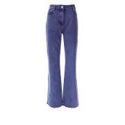 Blå Flare Jeans Med Frynset Bunn