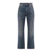 Blå Jeans Med Frynset Ben Laget i Italia
