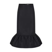 Taffeta Midi Skjørt Svart