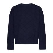 Blå Sweaters med Hvit/Blå Detalj