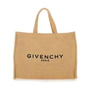 Beige Tote Bag med Logo Print