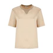Beige Silke Bomull T-skjorte med Lurex