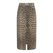 Leopard Print Denim Slit Skirt