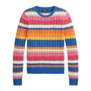 Fargerik Stripe Kabel Crewneck Genser