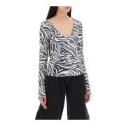 Zebra Print Sequin Langarmet T-skjorte