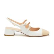 Hvite Patent Slingback Sko