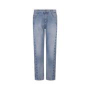 Blå Brodert Regular Fit Jeans