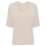 Beige V-hals T-skjorte med dropped shoulders