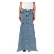 Denim Cut-Out Maxi Skjørt Lyseblå