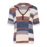 Multifarget Patchwork Strikket Polo Topp