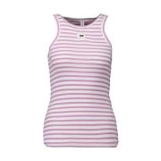 Stripete Ribbet Tank Top i Lyserosa