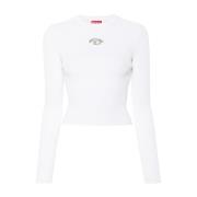 Hvit Ribbet Logo Crew Neck Top