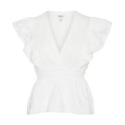 Elegant V-hals Peplum Topp med Rysjer