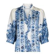 Paisley Border Bluse - Bright Blue