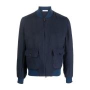 Navy Linen Bomber Jacket