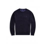 Navy Heather Pima Bomull Rund Hals Genser