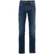 Blå Slim Fit Brodert Denim Jeans