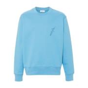 Blå Brodert Crew Neck Genser