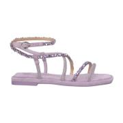 Flat sandal med flettet rhinestones