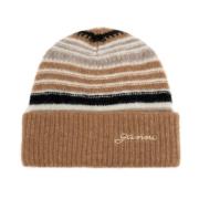 Brun Stripet Ull Beanie Lue