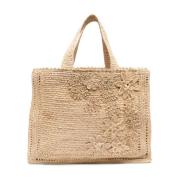 Blomsterapplikasjon Raffia Tote Bag