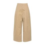 Beige Plissert Wide Leg Bukser